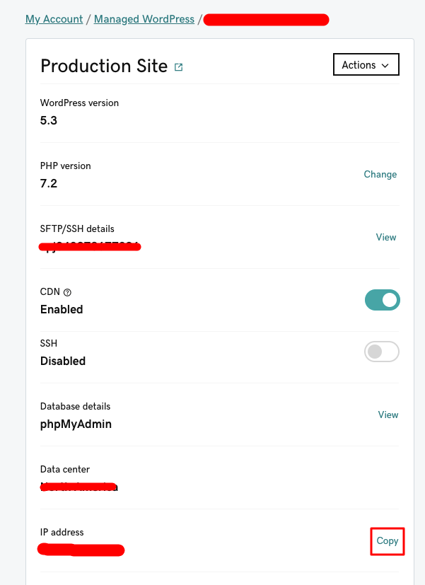 Godaddy Managed WordPress - 10 copy IP address